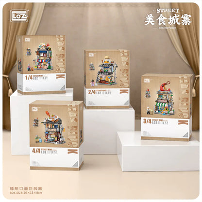 LOZ Mini Building Block 1290 Granny's Snack Bar 1291 Duck's Roast Meat Shop 1292 Seafood Stall 1293 Rice Roll Shop