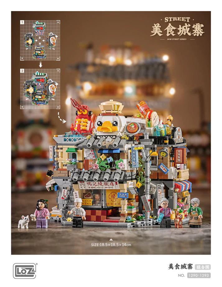 LOZ Mini Building Block 1290 Granny's Snack Bar 1291 Duck's Roast Meat Shop 1292 Seafood Stall 1293 Rice Roll Shop