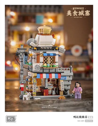 LOZ Mini Building Block 1290 Granny's Snack Bar 1291 Duck's Roast Meat Shop 1292 Seafood Stall 1293 Rice Roll Shop
