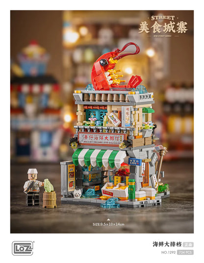 LOZ Mini Building Block 1290 Granny's Snack Bar 1291 Duck's Roast Meat Shop 1292 Seafood Stall 1293 Rice Roll Shop