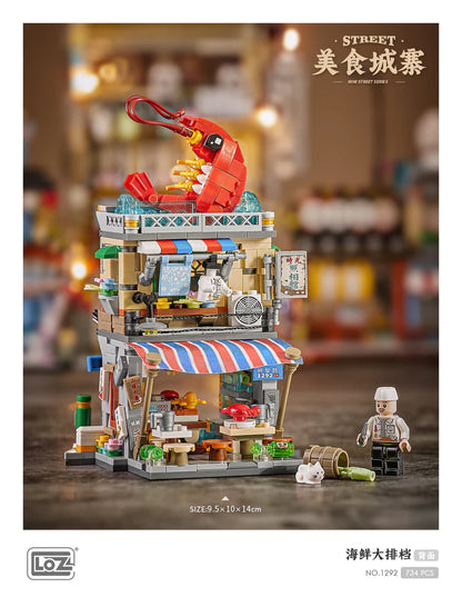 LOZ Mini Building Block 1290 Granny's Snack Bar 1291 Duck's Roast Meat Shop 1292 Seafood Stall 1293 Rice Roll Shop