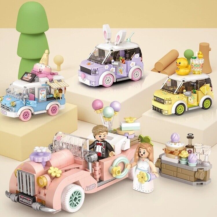 LOZ 4207 Sweet Ice Cream Truck 4208 Bunny Radish Car 4209 Duck Lemon Tea Car 4210 Vintage Wedding Car