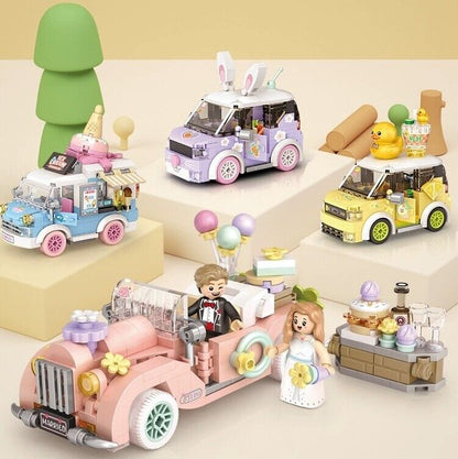 LOZ 4207 Sweet Ice Cream Truck 4208 Bunny Radish Car 4209 Duck Lemon Tea Car 4210 Vintage Wedding Car