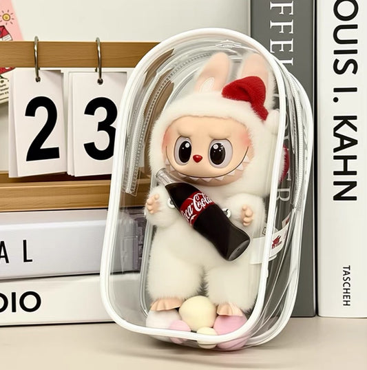 Transparent Display Bag For Toys Colorful Protector Case Doll Accessories Organiser Box Plush Doll Display Bag Outdoor with Keychain
