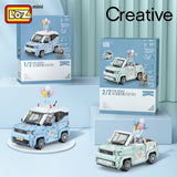 Loz 1131 Blue Jeep With Balloon Car And Mount Fuji Painting Easel