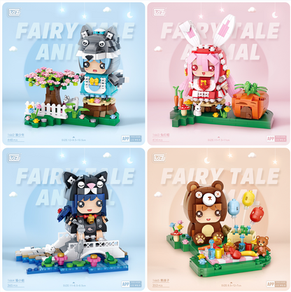Loz Fairy Tale Animal Brickhedz 1662 Wolf 1663 Rabbit 1664 Cat 1665 Bear